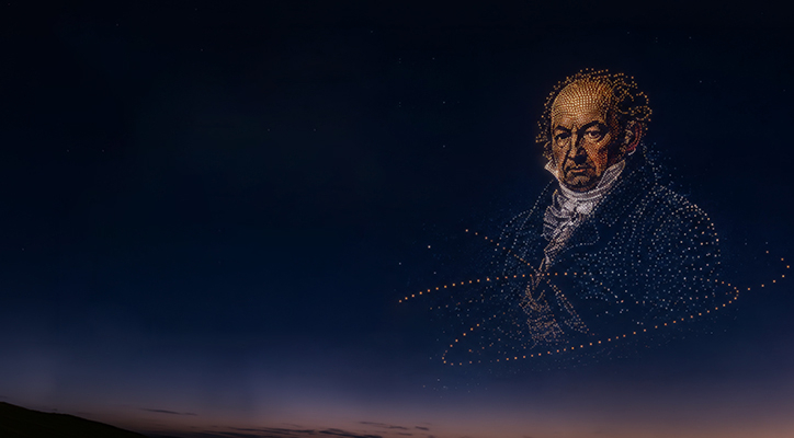 Espect&aacute;culo de drones. `150 a&ntilde;os de Fundaci&oacute;n Ibercaja. El Museo Goya ilumina el cielo&acute;